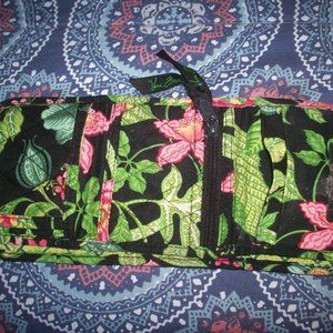 Vera Bradley wallet trifold, black green, pink Tropical Print Fabric -Small Flaw